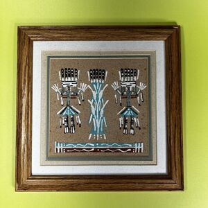 Native American Navajo Sand Painting Framed Corn Blessing 10x10
